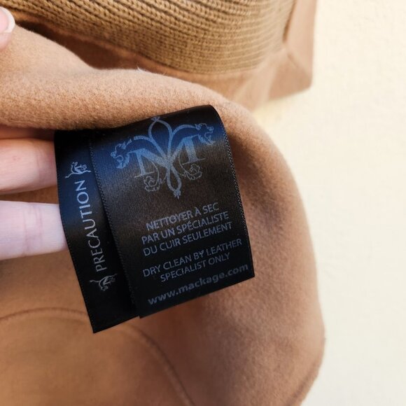 Mackage Camel Brown Tessa Wool Coat Leather Trim - Picture 8 of 11